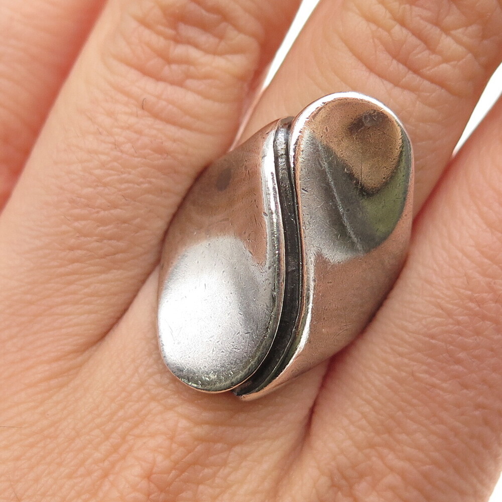 SHUBE 925 Sterling Silver Vintage Modernist Yin Yang Oxidized Ring Size 8.25
